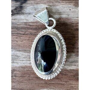 Sterling Silver Pendant With Oval Onyx Red Jasper Gemstone Cabochonn reversible